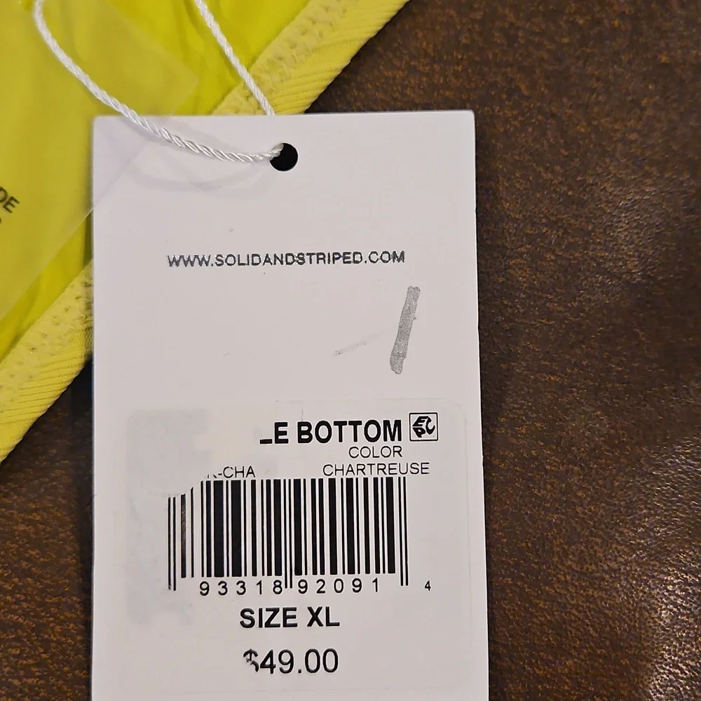SOLID‎ & STRIPED The Elle Ribbed Bikini Bottom: Chartreuse: Size- X-Large